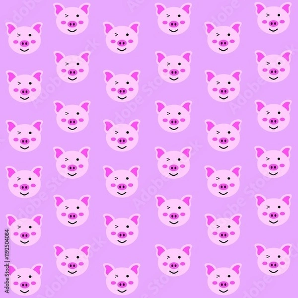 Fototapeta vector illustration of an abstract background of a collection of pig heads with a pink background color 