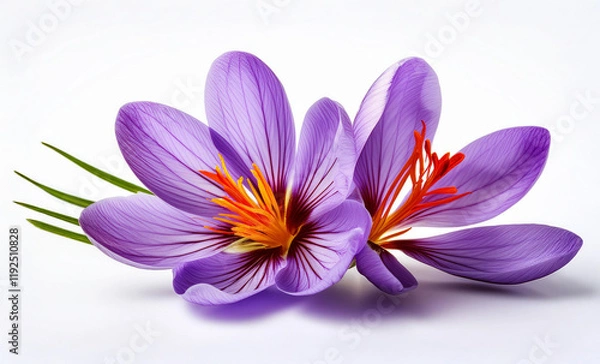 Obraz Saffron flower and saffron spice aroma isolated, Saffron flower isolated on white background. 