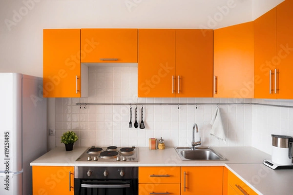 Fototapeta Modern orange kitchen