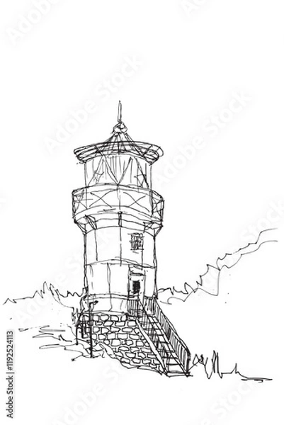 Obraz Scenic Lighthouse Tower, simple vector sketch at white background
