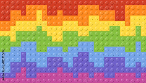 Fototapeta A Bright and Colorful Pattern of plastic brick Building Blocks Featuring a Vibrant Rainbow Design