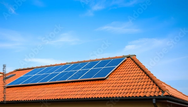 Fototapeta roof with solar energy panels, dramatic, with white tones