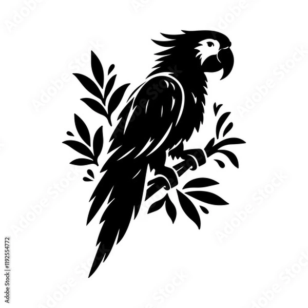 Fototapeta Silhouette of a Majestic Parrot Perched on a Branch