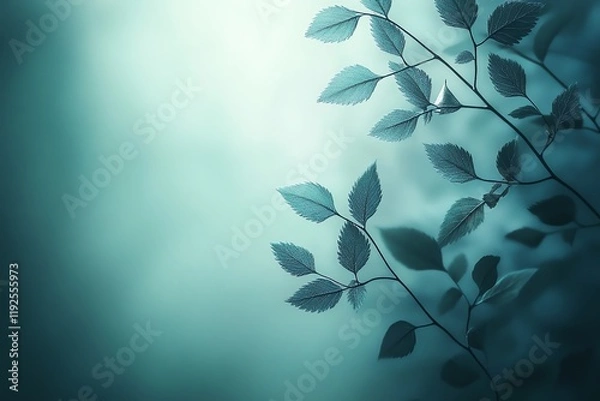 Fototapeta Serene Teal Leaves: A Dreamy Botanical Art Print