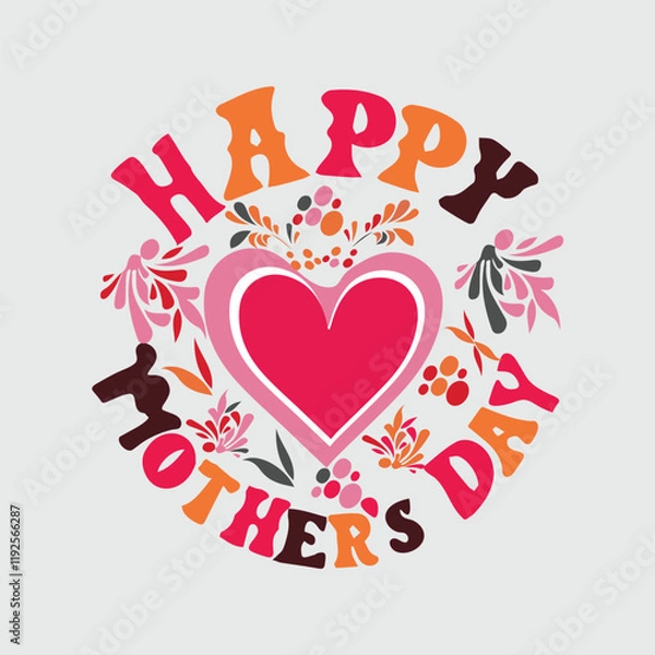 Obraz Vector illustration of Happy Mother's Day wishes with heart, elegant vibrant colors on white background