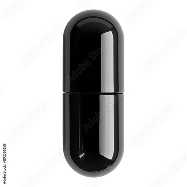 Fototapeta Top view of a centered black capsule pill on a white background