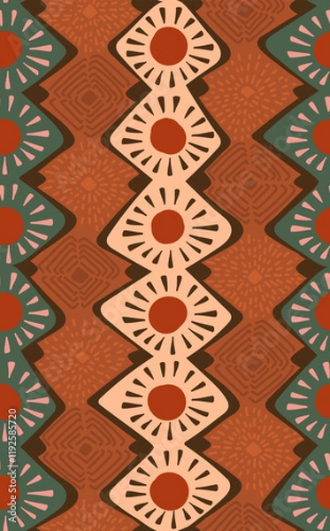 Fototapeta boho chic hand drawn diamond shape stripes seamless pattern in brown beige colors, vector illustration repeat design