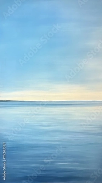 Fototapeta A minimalist abstract seascape with a calm, still surface reflecting a clear blue sky, evoking a sense of peace and serenity. 