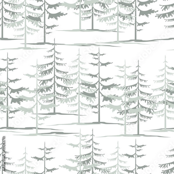 Fototapeta Fir tree winter day forest wallpaper design seamless texture pat