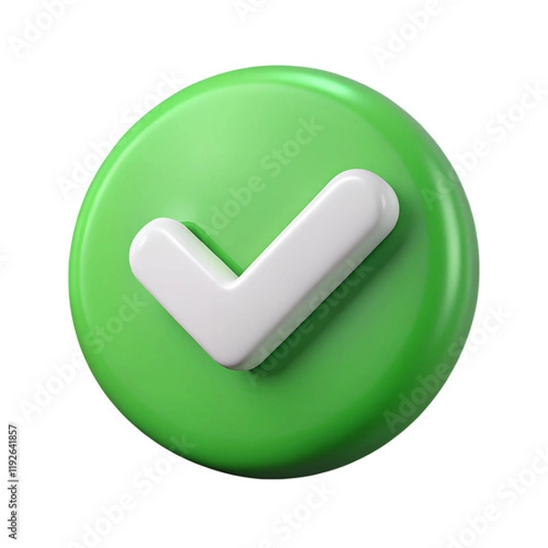 Obraz Green verified icon 3d rendering illustration icon. Plastic cartoon style