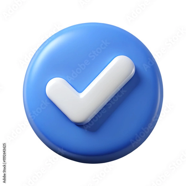 Obraz Blue verified icon 3d rendering illustration icon. Plastic cartoon style