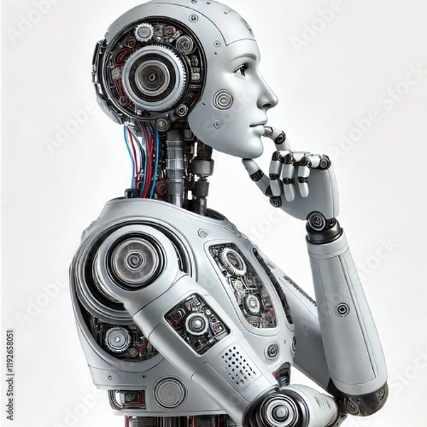 Fototapeta ai robot thinking, side view
