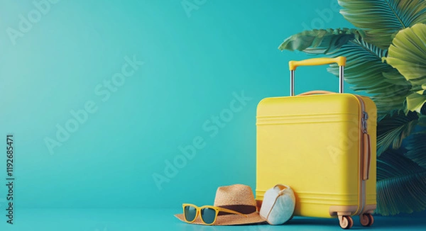 Fototapeta Suitcases in airport. Travel concept. 3d rendering