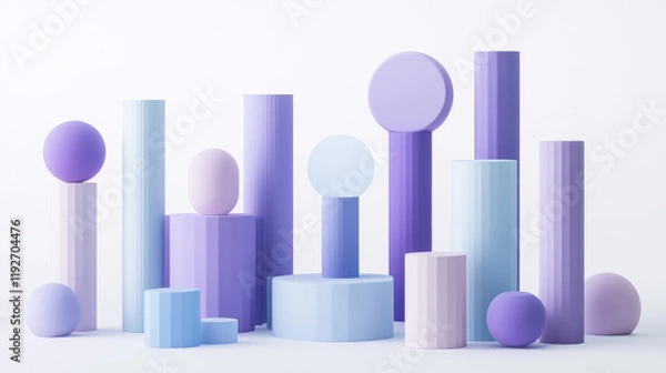 Fototapeta Colorful 3D cylindrical shapes, abstract geometric design for modern art, business and data concepts. Generative AI