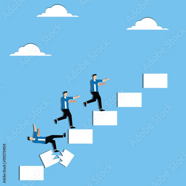 Fototapeta Risks, crises and setbacks on the career or business path, risks and crises in financial investments, damages and collapses on the path of the businessman