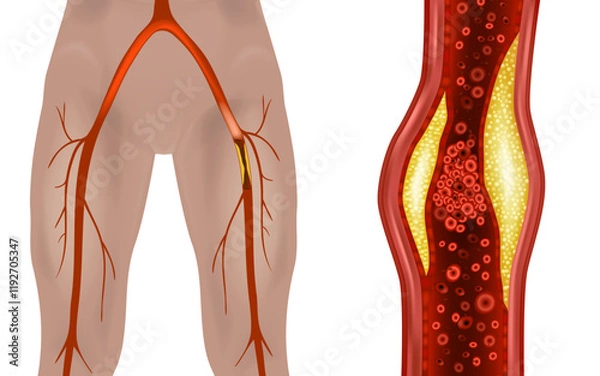 Obraz Atherosclerosis of the extremities. Peripheral Leg artery disease. Disease of the peripheral blood vessels that is characterized by narrowing and hardening of the arteries