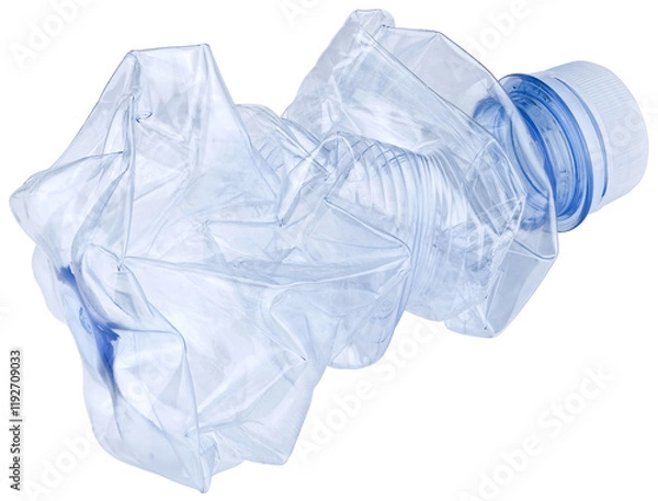 Obraz Crumpled plastic bottle isolated on a transparent background. Completely in focus. Focus stacking.