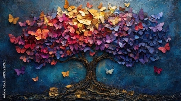 Obraz Colorful butterfly tree art.