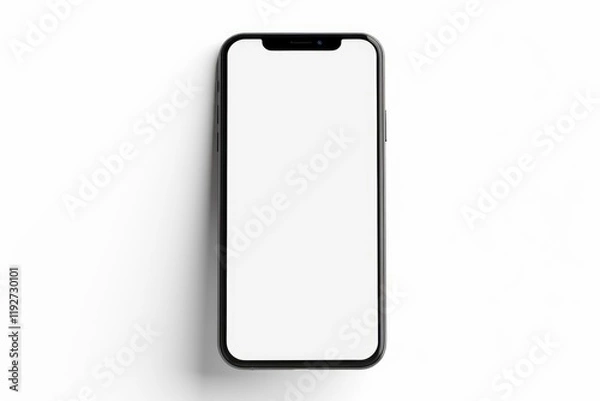 Fototapeta Black smartphone with blank white screen on a white background, perfect for showcasing apps or websites