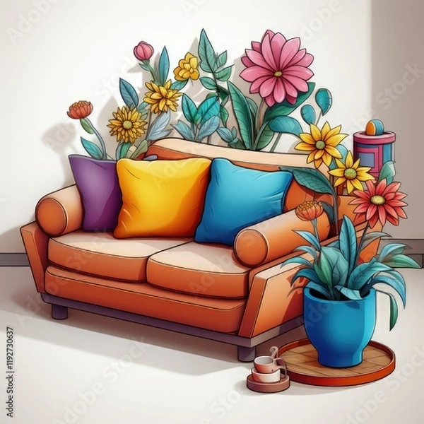 Fototapeta A Warm and Inviting Room with Comfortable Furniture and Simple Decor