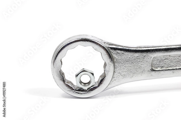 Obraz Wrong tool: big wrench with little nut. Competence concept.