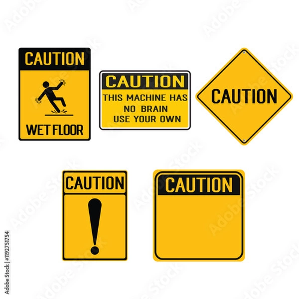 Fototapeta Caution set Board, Hazard warning attention sign, Yellow warning, danger sign, Caution sign, Exclamation sign