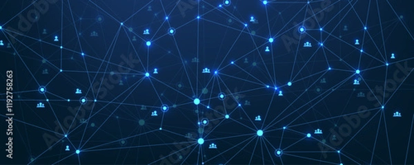 Fototapeta Social network communication concept. Global network connection abstract background. Horizontal header web banner. Internet technology. Business. Science. Vector illustration