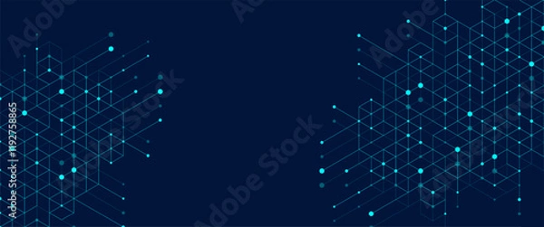 Fototapeta Hexagonal digital abstract background. Technology concept with lines, dots and hexagons for poster, flyer, banner, header, footer, presentation