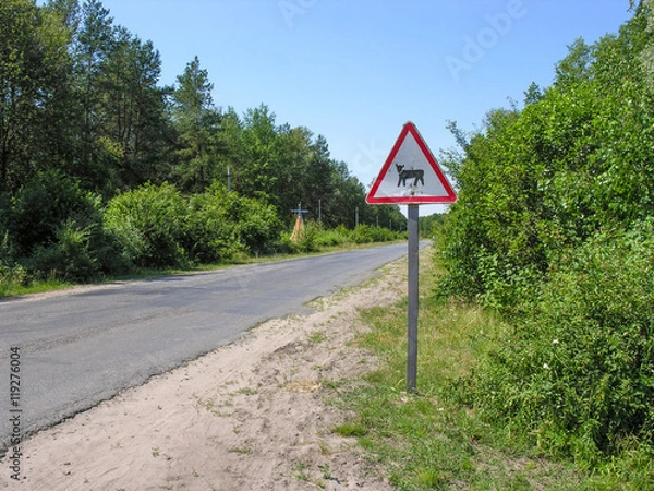 Obraz Warning sign " Transhumance " on forest road
