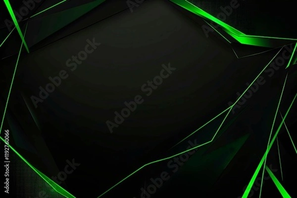 Obraz Abstract black background with green accents, futuristic design elements, and geometric patterns, perfect for technology and gaming themes.
