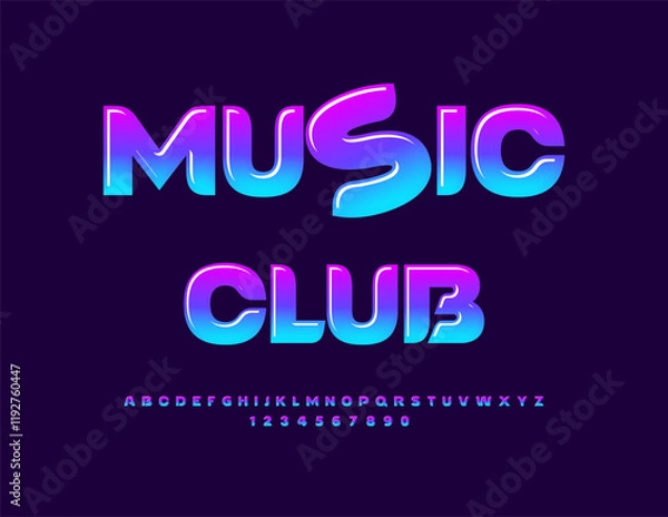 Fototapeta Vector Entertainment sign Music Club. Gradient Color Font. Creative Alphabet Letters and Numbers set