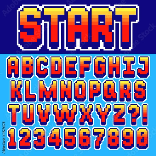 Fototapeta Pixel retro font Video computer game design