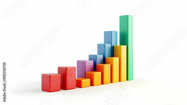 Obraz Ascending Colorful Blocks: A vibrant, dynamic graph of colorful blocks rising in a clear upward trend, symbolizing growth, progress, and success. 