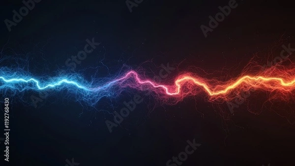 Obraz Abstract Energy Stream Blue and Orange Lightning Bolt Digital Art Background