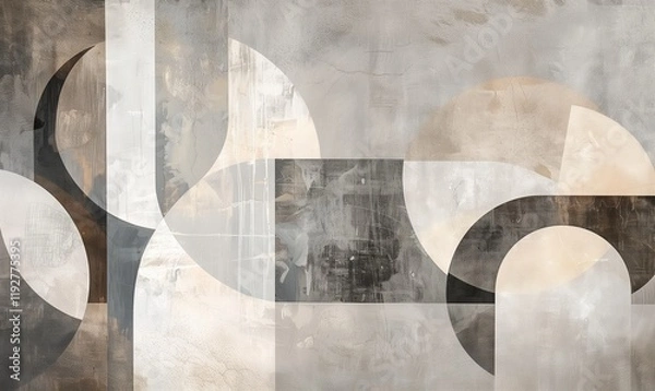 Obraz Modern abstract painting, featuring shapes in the form of an arch and circles on a concrete background.