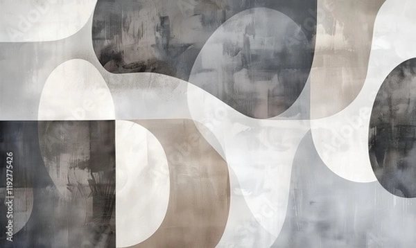Fototapeta Modern abstract painting, featuring large shapes in gray and white with light brown accents.