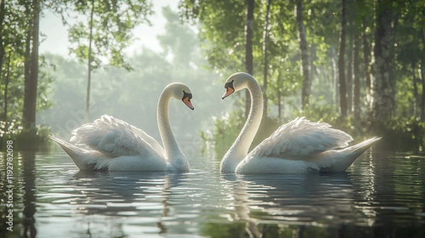Obraz Two Graceful Swans on a Tranquil Lake