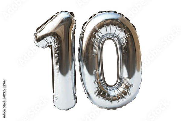 Obraz silver balloon floating number 10 transparent