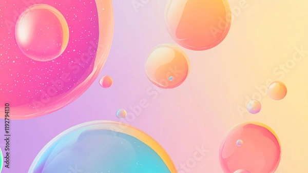 Fototapeta Colorful Soap Bubbles Dance in Pastel Hues, Creating a Whimsical Moment of Joy and Beauty in a Serene Atmosphere. Generative AI