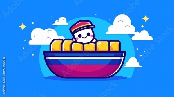 Fototapeta Playful character on a colorful boat fantasy world digital art bright environment whimsical concept