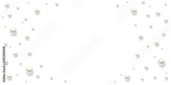 Obraz Pearls. Beads. Jewelry. Beautiful vector background. Border. Scattered pearls on a white background.