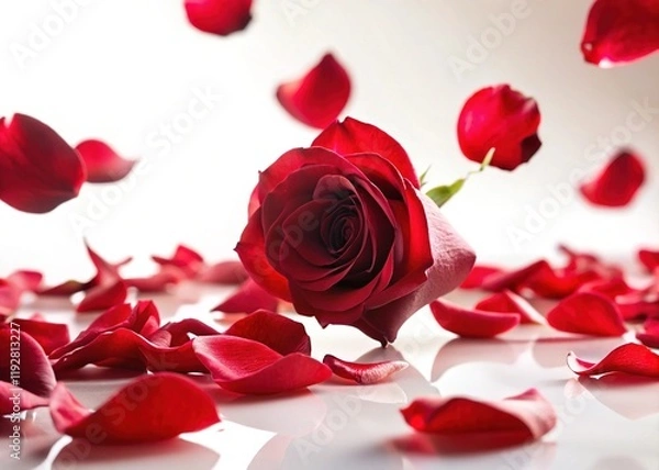 Obraz Romantic Valentine's Day Background: Floating Red Rose Petals