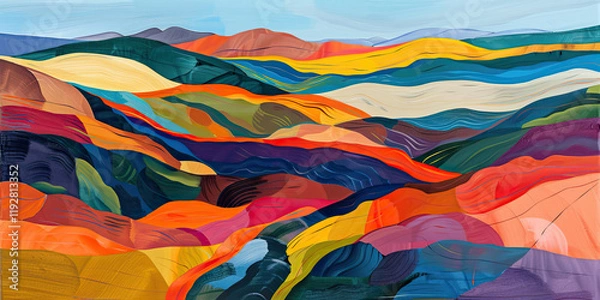 Obraz Colorful Abstract Landscape Illustration with Rolling Hills in Bold Colors