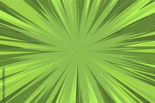 Obraz Green Comic Style Halftone Background. Modern creative pop art rays in comic style background. Clean anime halftone backdrop