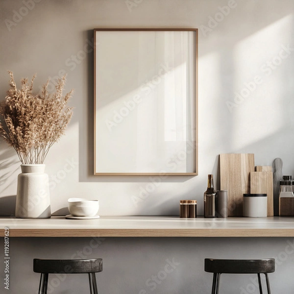 Obraz Mockup of a frame in a kitchen interior with a modern interior