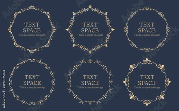 Fototapeta アンティークフレーム_丸形セット01_金色