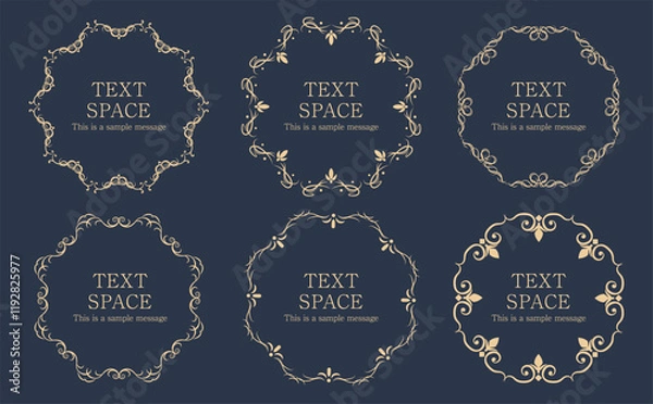 Fototapeta アンティークフレーム_丸形セット02_金色