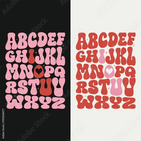 Obraz ABCD I Love You Alphabet Valentine T Shirt Design Groovy Style Lettering