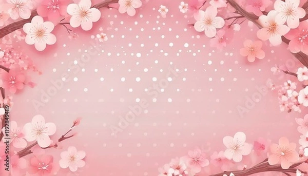 Fototapeta 桜のフレームとドット柄の可愛い背景