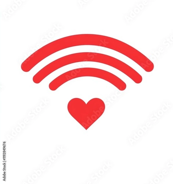 Fototapeta A simple red icon of the standard Wi-Fi symbol with a heart in place of the signal, on a white background, in a vector art style